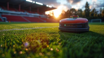 Robotic pitch maintenance: Robots maintaining the football pitch, ensuring optimal playing conditions before and after matches