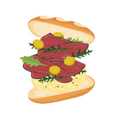 Vector illustration logo Clip art Levitation Baguette sandwich Pastrami