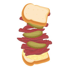 Vector illustration logo Clip art Levitation Delicious Pastrami Sandwich