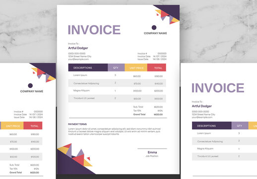 Purple And Red Geometric Company Invoice