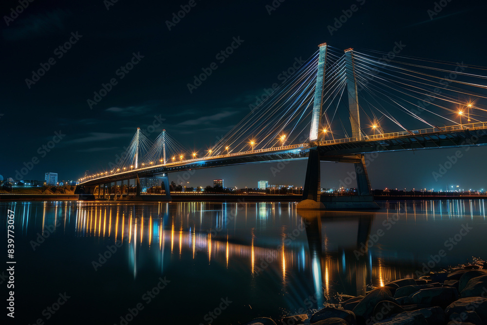 Canvas Prints the image should convey the bridge as a beacon of modernity and progress, with lights reflecting on 
