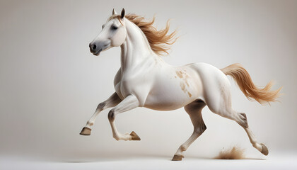 Piebald horse gallops on white background 5