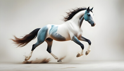 Obraz premium Piebald horse gallops on white background 7