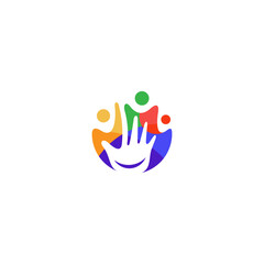 Child hand logo design with combination of children in colorful vector design