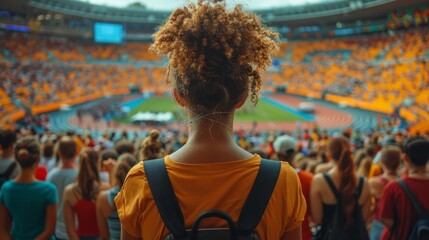 Obraz premium Smart ticketing and crowd management: Fans entering a stadium using digital tickets and facial recognition for seamless access and safety 