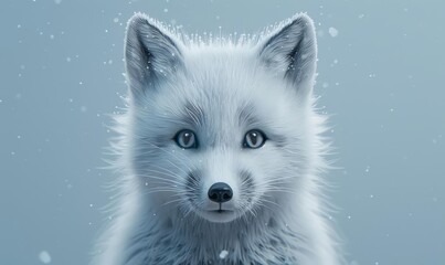 Obraz premium Arctic fox pup flat design front view snow animation vivid
