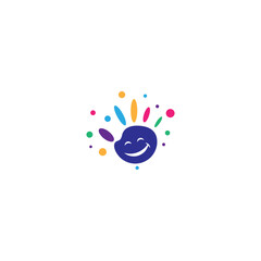 happy child hand logo with bubble ornament in colorful flat design