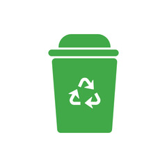 Rubbish Bin Vector Sign for Recycling Waste. Pictogram. Trash Can Vector Flat Green Icon on White Background.