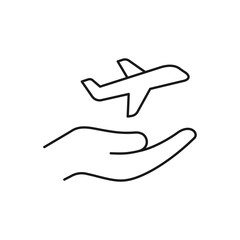Airplane on hand. Aviation, travel, airline, flight icon flat style isolated. Vector illustration