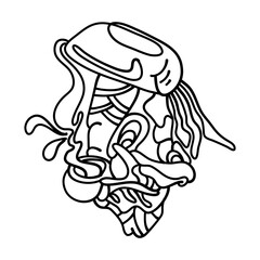 The Enigmatic Mushroom sketch features a mushroom with a mysterious facial expression, inviting interpretation and contemplation. Perfect for illustrations, art prints and home decor.