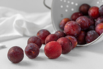 Close Up of Freshly Washed Red Plums on a White Background