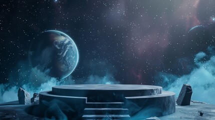 podium on space with planet scene