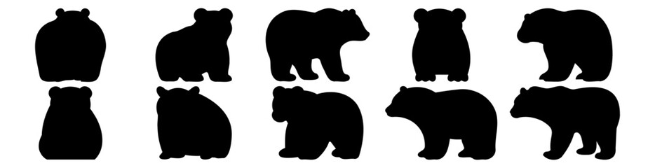 Polar Bear silhouettes set, pack of vector silhouette design, isolated background