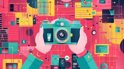 Obraz premium hand with camera photographic vector illustration design