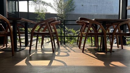 tables and chairs in a restaurant