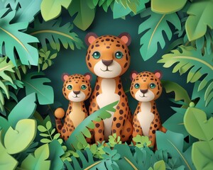 Naklejka premium Cheetah family flat design front view jungle animation vivid