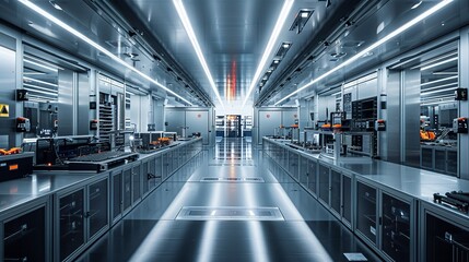 Rows of magnetic clamps and holders for securing tools and equipment, ensuring everything stays in place in a high-tech environment. shiny, Minimal and Simple,