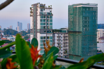 Panoramic view of the central part of Phnom Penh Cambodia from a height in the evening.