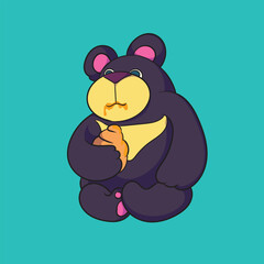 Sun bear holding a beehive with honey dripping in his mouth