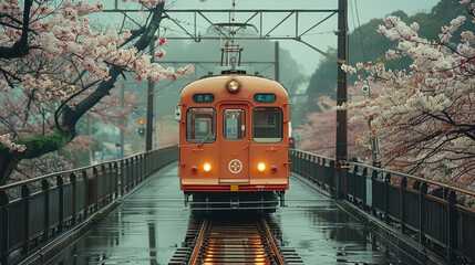 Cherry blossoms or Sakura and local train generative ai