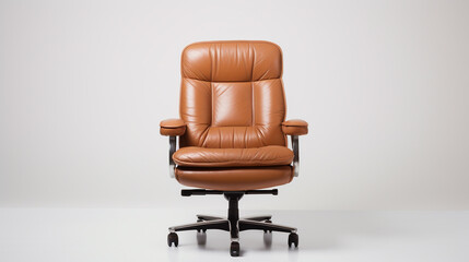 a brown leather office chair on a white background