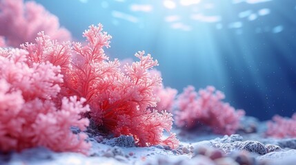 Fototapeta premium 3D anime depiction of a coral reef bleaching, smooth white gradient background, minimalistic style, studio lighting, copy space