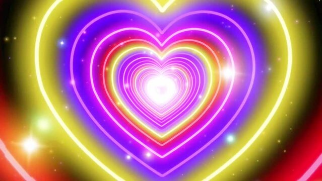 Animated background of neon colored hearts moving away which has a hypnotic effect