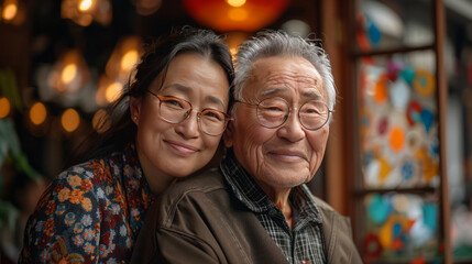 Obraz premium Asian people surprised elderly father with gift at cafe restaurant , Family relationship, celebrating father's day and older people health care concept,generative ai