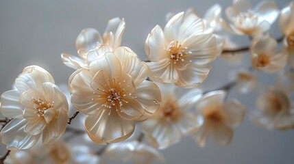 A close-up of the archâ€™s floral decorations, highlighting the interplay of light and shadow on the petals and leaves under studio lighting. shiny, Minimal and Simple,