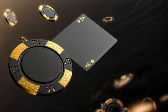 perfect casino background with gold casino chips and ace levitating