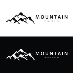 Mountain Logo, Mountain Adventure with Silhouette Model in Simple Modern Style Vector Design for Company and Product Brand