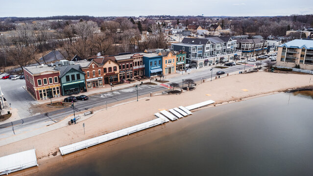 aerial view of a beach town (pewaukee, wi)