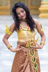 Thai woman in traditional costume Thai dancer dancing in Buddhist temple