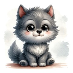 Obraz premium Watercolor cute wolf, cartoon illustration