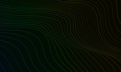 Abstract colorful wavy line pattern on dark black background. smooth.