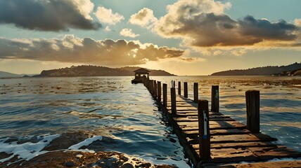 wood bridge on the side of the sea for enjoy nature landscape