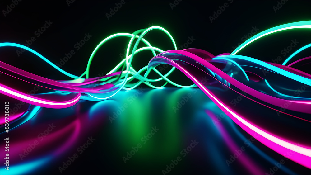 Poster generate an abstract background with bold, electric curves in neon colors like lime green, hot pink,
