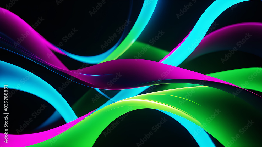 Poster generate an abstract background with bold, electric curves in neon colors like lime green, hot pink,