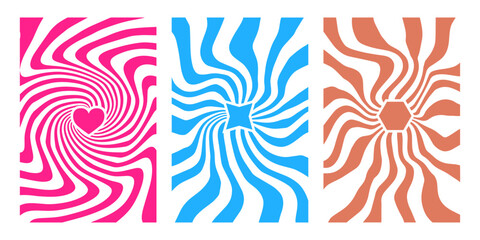 Obraz premium Groovy hippie 70s backgrounds. Waves, swirl, twirl pattern. Twisted and distorted vector texture in trendy retro psychedelic style. abstract wave lines