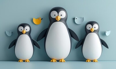 Obraz premium Penguin family flat design top view Antarctic cartoon drawing colored pastel