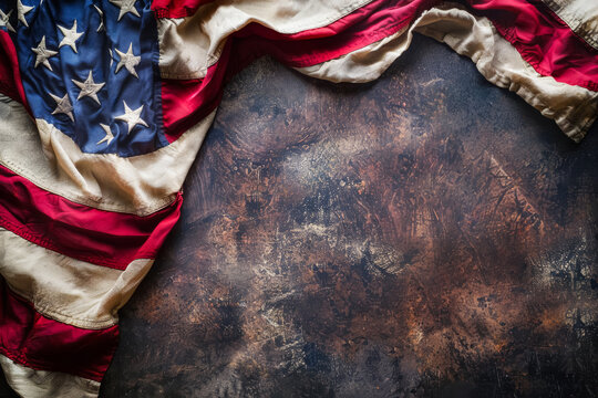 American flag draped on rustic background for labor day - Powered by Adobe