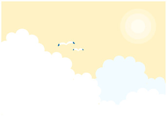 かもめと雲の空フレーム背景4黃