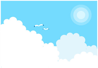 かもめと雲の空フレーム背景4