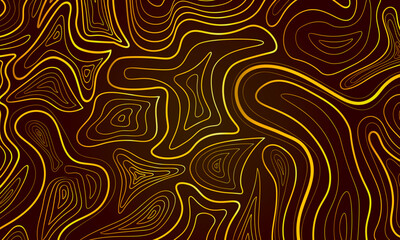 Abstract horizontal background with colorful waves on brown background. gold lines swirl.