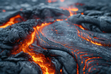 Close-up shot of molten lava generative ai