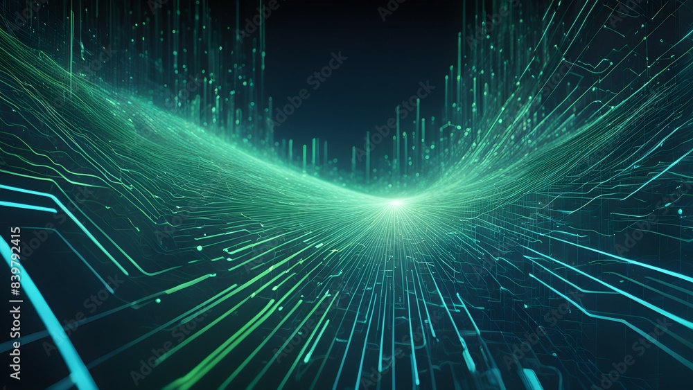 Poster a green and blue image of a computer screen with a green line that is going down