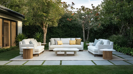 beautiful chic minimalist set of outdoor furniture in a patio