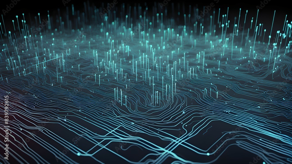 Poster a computer screen with a blue background and many lines