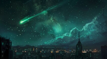 Obraz premium green meteor passing through the night skies