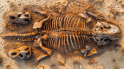 top view of Dinosaur Fossil (Tyrannosaurus Rex) Found by Archaeologists.generative ai